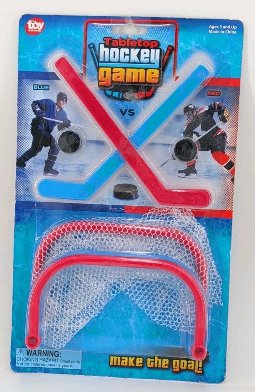 Tabletop Mini Hockey Game Set 2 Goals 2 Sticks 2 Pucks Desktop Finger Sports NEW